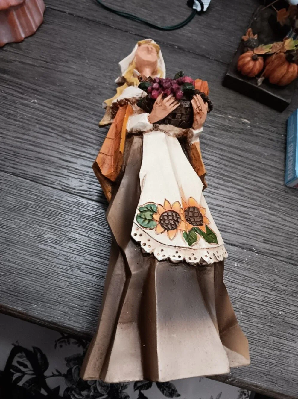 Brown Cream and Orange Harvest Figurine Pair - Thanksgiving Table Accents